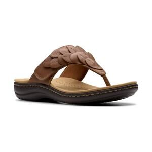 Clarks Collection Women's Tan Leather Laurieann Palm Flip-Flop Sandals Brown 9M